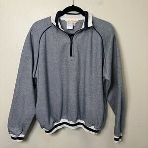Norm Thompson Navy Blue and Cream 1/4 Zip Pullover Size M